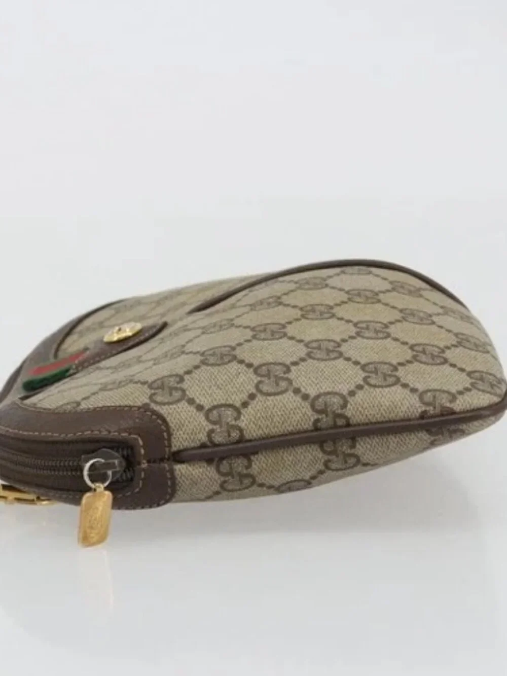 GUCCI GG Supreme Web Sherry Line Bag PVC Beige Gold 904 02 047 Auth 189616